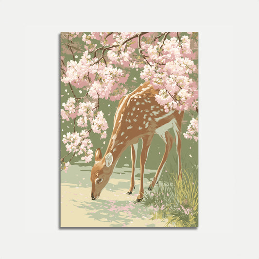 Affiche Cerf Parmi les Fleurs de Cerisier