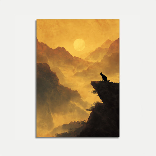 Mountain Cat Sunset Silhouette Poster