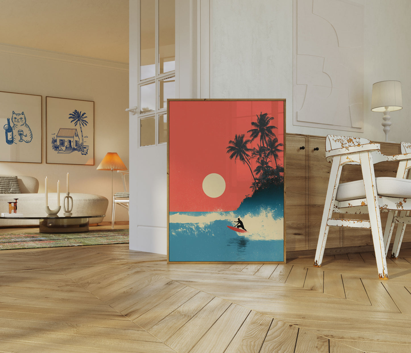 Tropical Sunset Surfing Poster