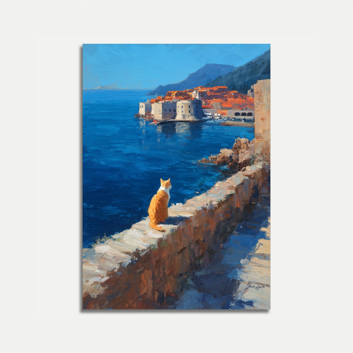 Orange Cat Overlooking Dubrovnik Poster