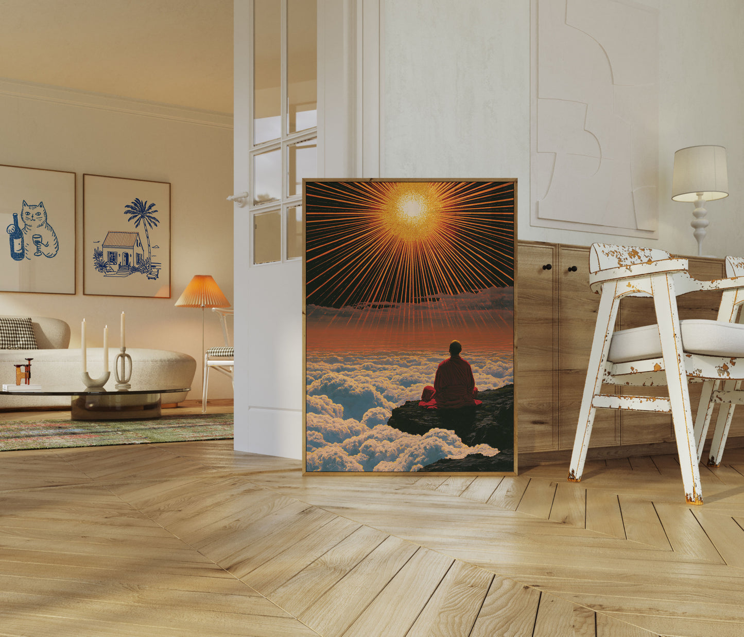 Monk Meditation Above Clouds Poster