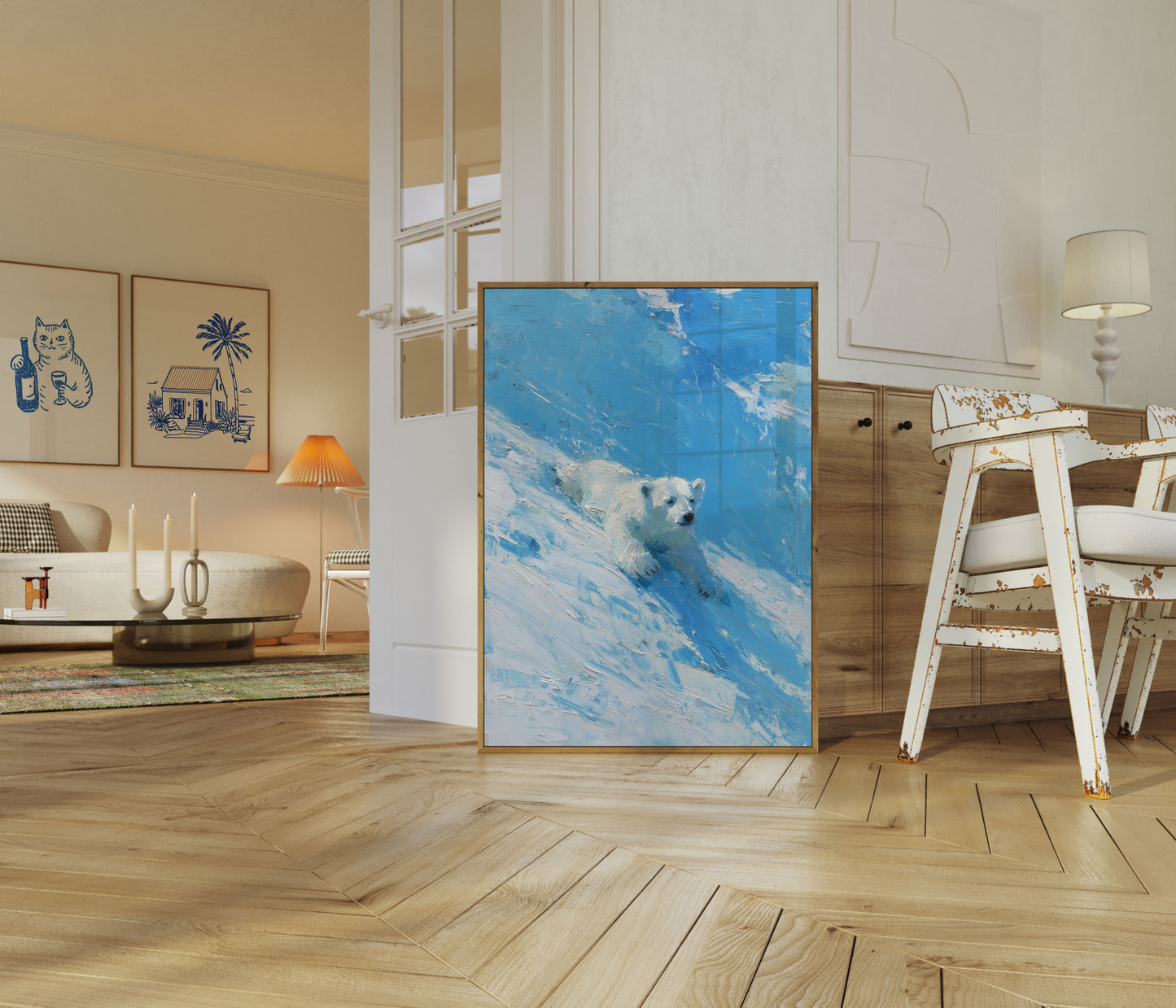 Polar Bear Swimming in Blue Poster