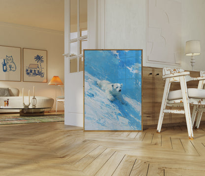 Polar Bear Swimming in Blue Poster