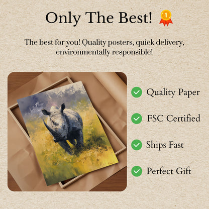 Majestic Rhino in Grassy Landscape Poster