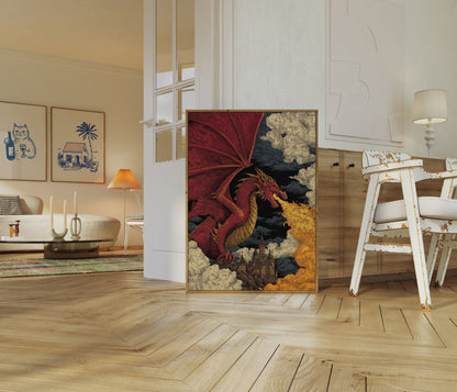 Fire-Breathing Dragon Castle Poster