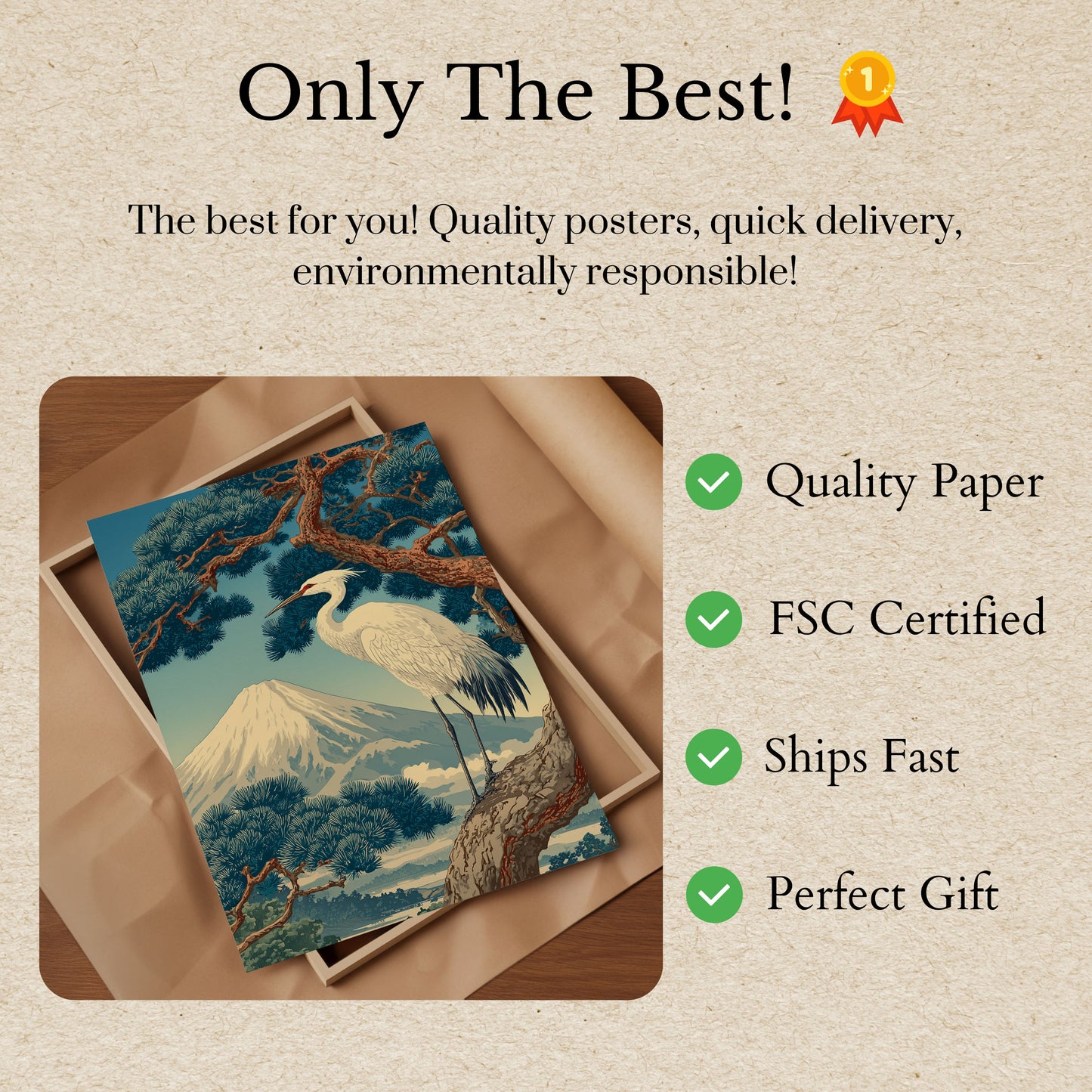 Poster dell'Airone Bianco e del Monte Fuji