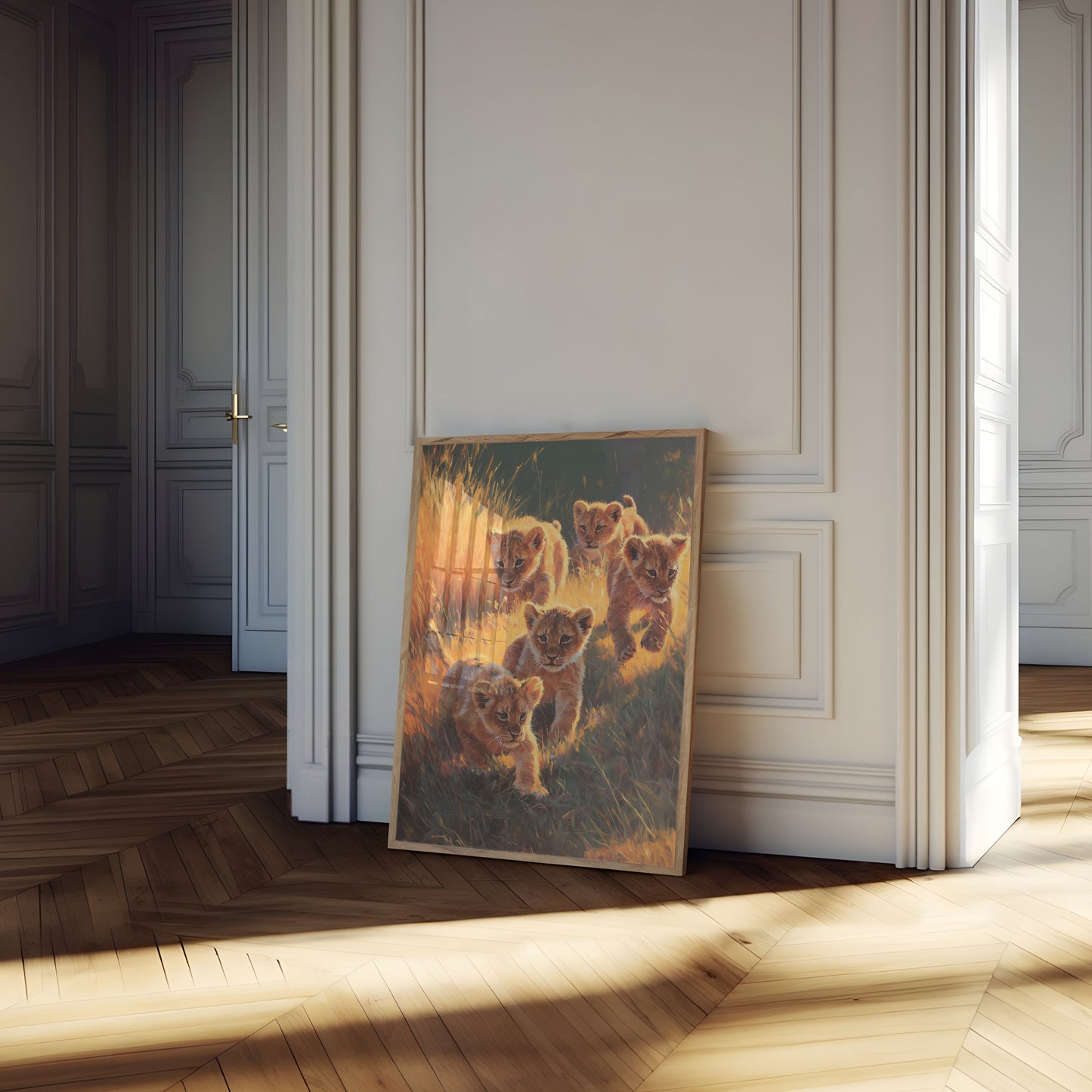 Affiche Lionceaux dans la Savane Dorée