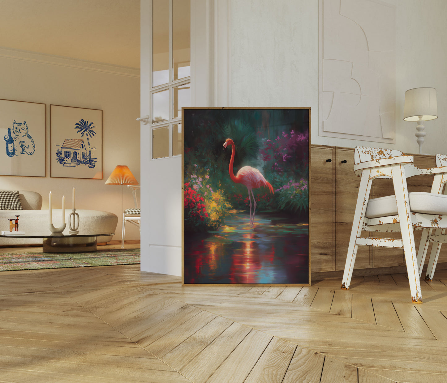 Póster del jardín del flamenco carmesí