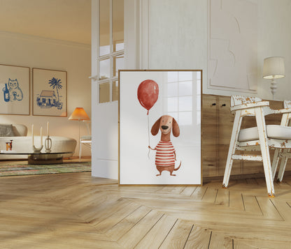 Szczęśliwy Pies Czerwony Balon Plakat