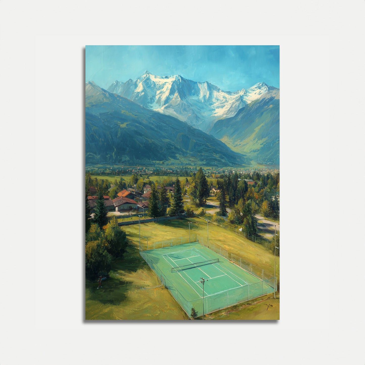 Mountain Tennis Court Landscape Poster