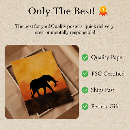 Sunset Silhouette Elephant Poster
