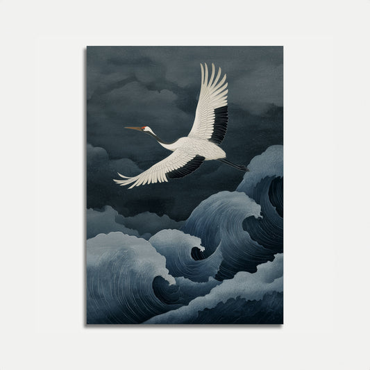 Crane Over Ocean Waves Poster
