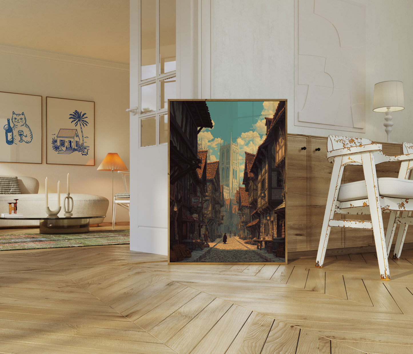 Póster de Vista de la Catedral de la Calle Medieval