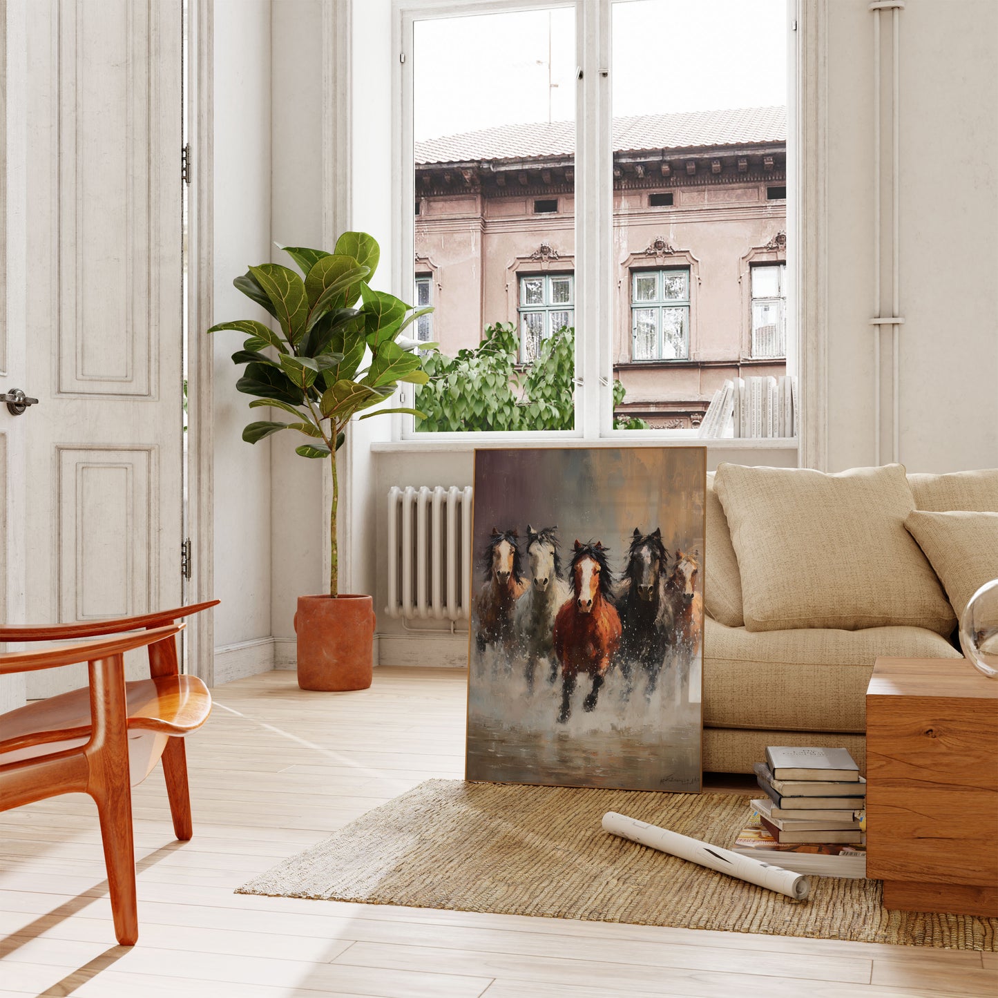 Poster di Cavalli che Corrono nella Neve