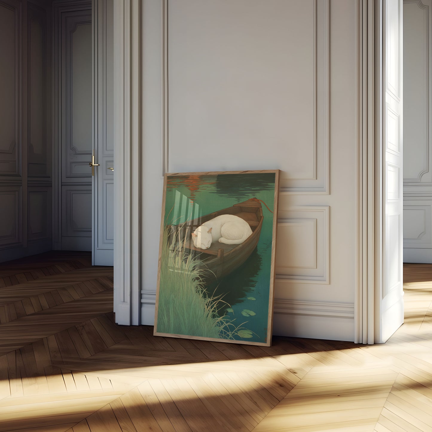 Sleeping White Cat by Water Poster