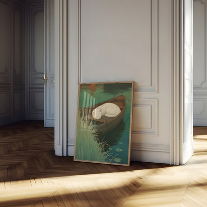Sleeping White Cat by Water Poster