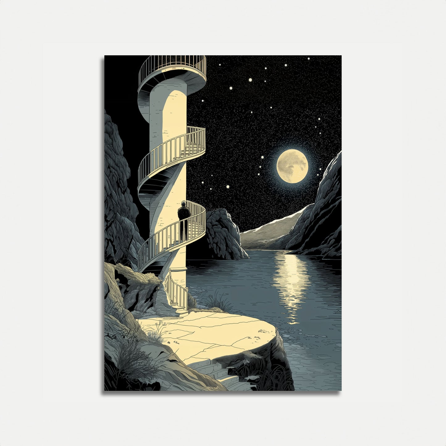 Moonlit Spiral Tower Poster