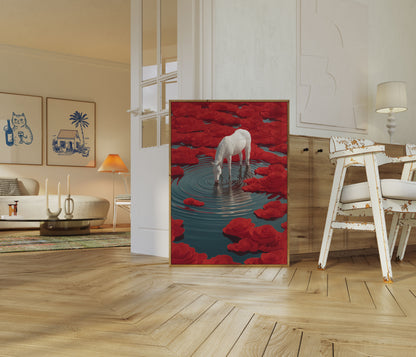 Poster del Cavallo Bianco allo Stagno delle Rose