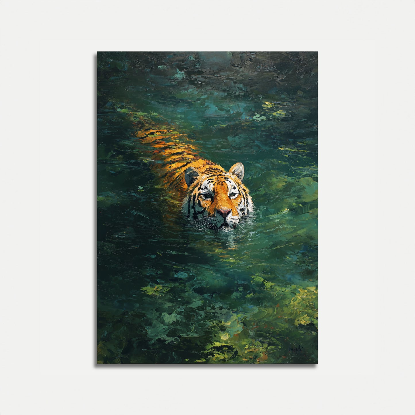 Swimming Tiger in Emerald Waters Poster