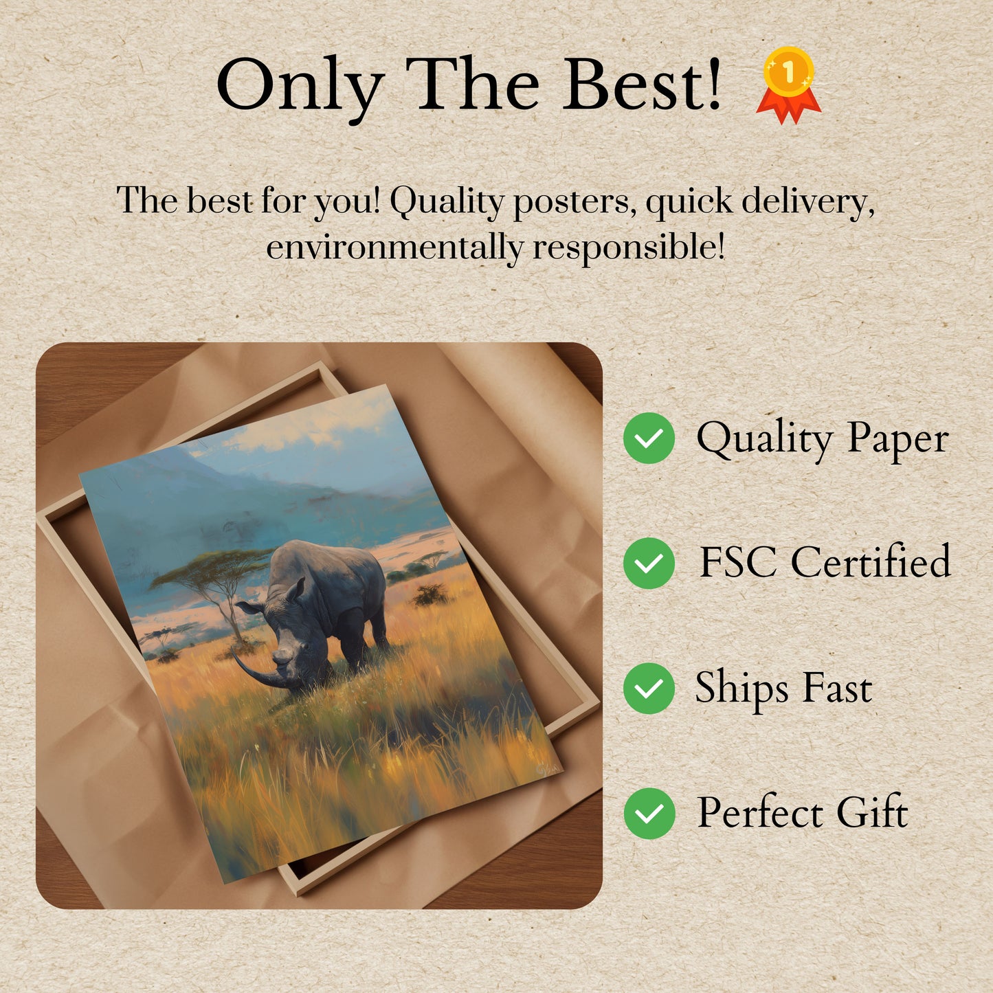 Póster del majestuoso rinoceronte de la sabana africana