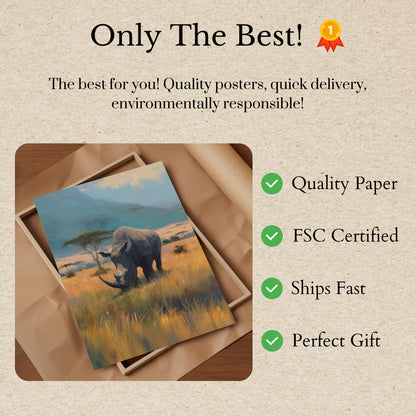 Póster del majestuoso rinoceronte de la sabana africana