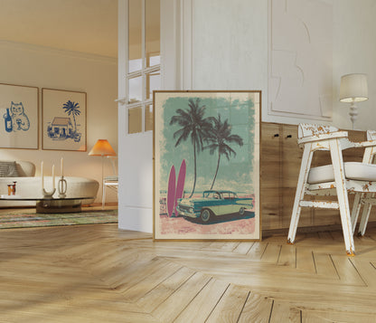 Retro Surfing Beach Paradise Poster