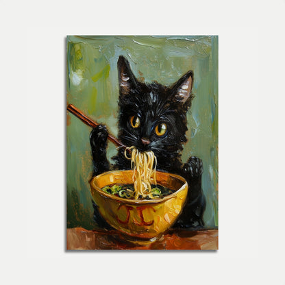 Noodle-Slurping Black Cat Poster