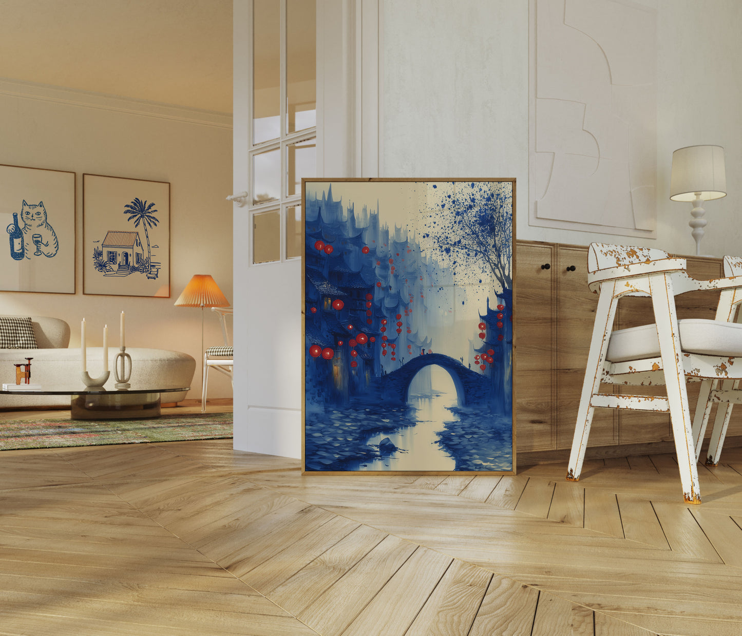 Affiche de paysage urbain de la rivière des Lanternes Rouges