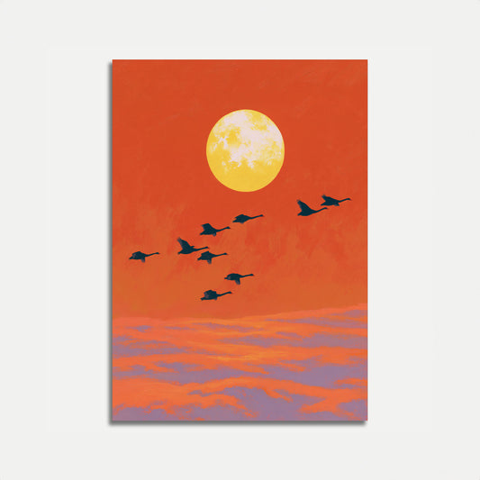 Uccelli che volano sulla luna Poster