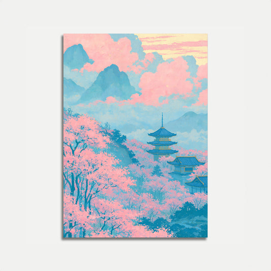 Cherry Blossoms and Pagoda Poster
