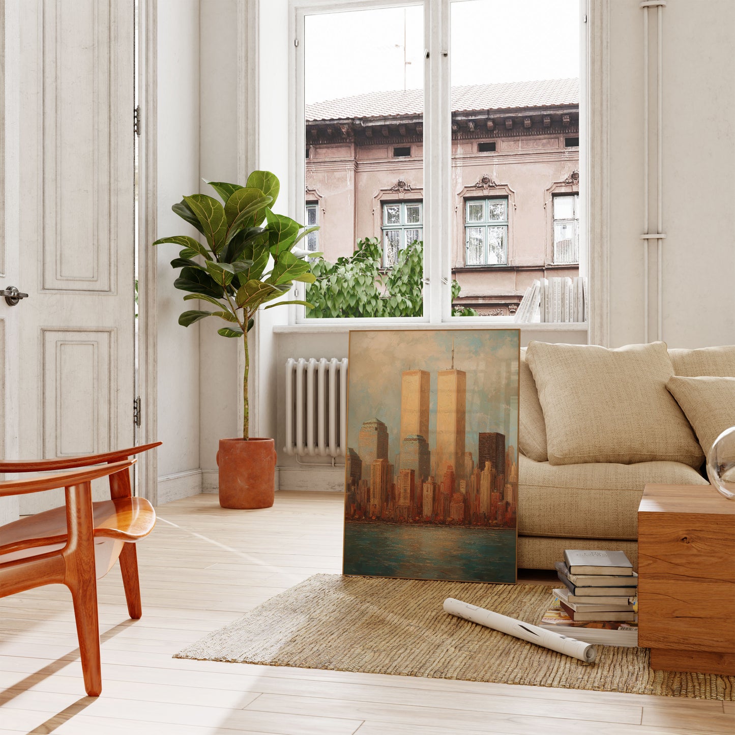 Póster del horizonte dorado de Manhattan