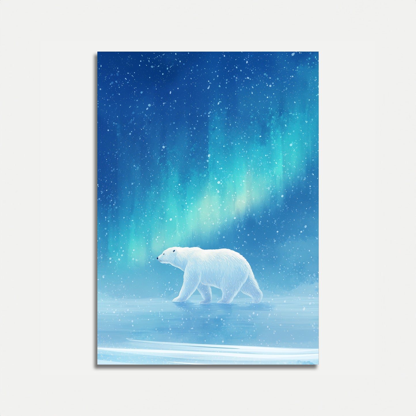 Póster de oso polar con aurora ártica