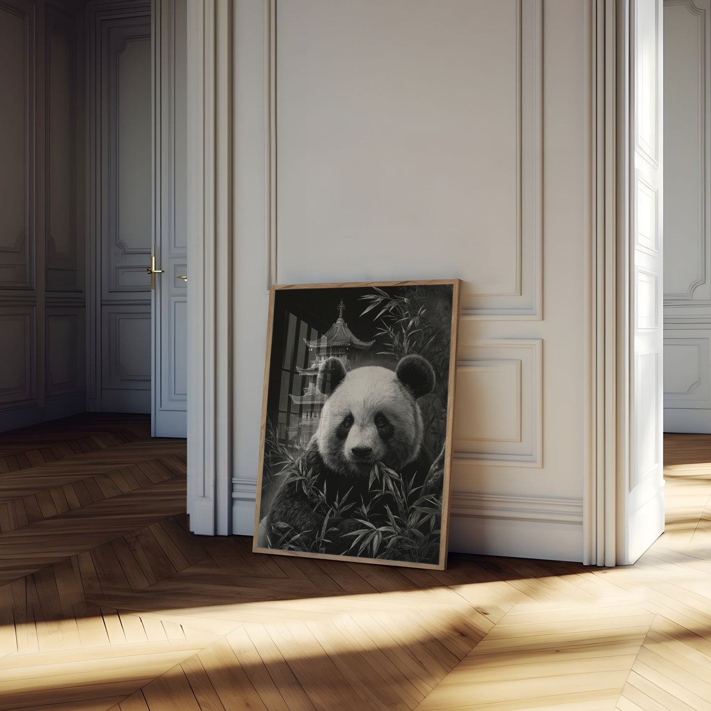 Serene Panda Pagoda Poster