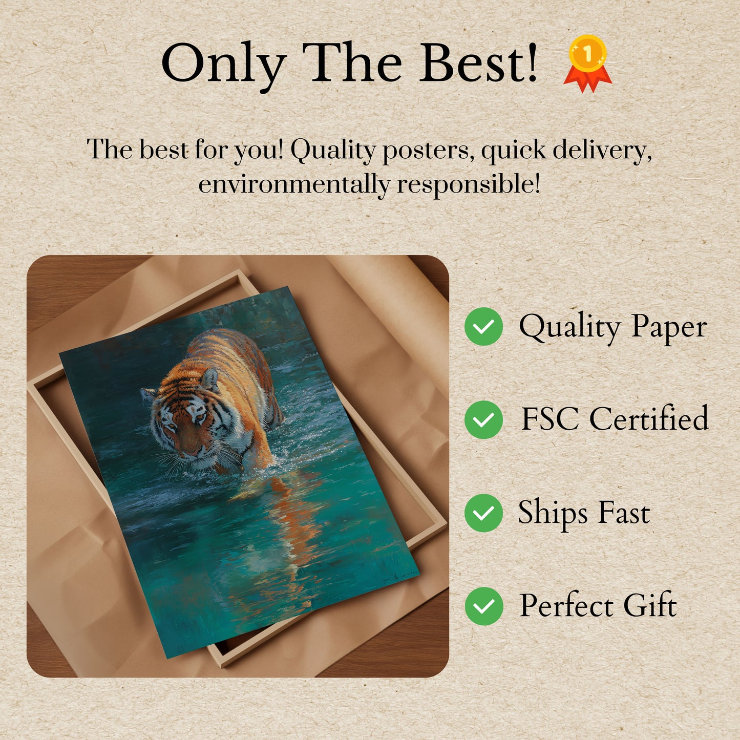 Tiger Wading Through Water Poster