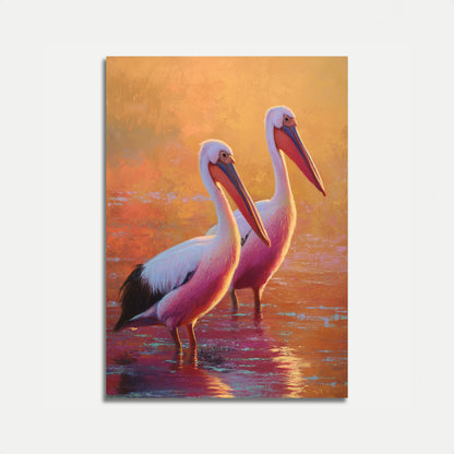 Póster de Pelícanos al Atardecer Dorado