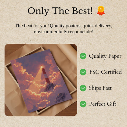 Celestial Lighthouse Storm Poster