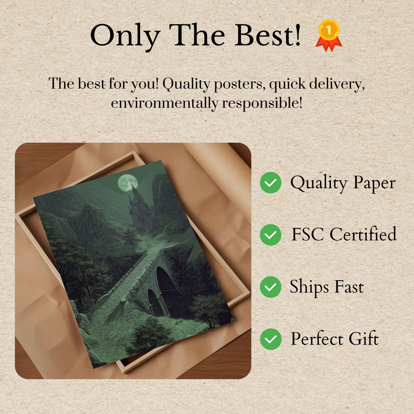 Moonlit Castle Mountain Poster