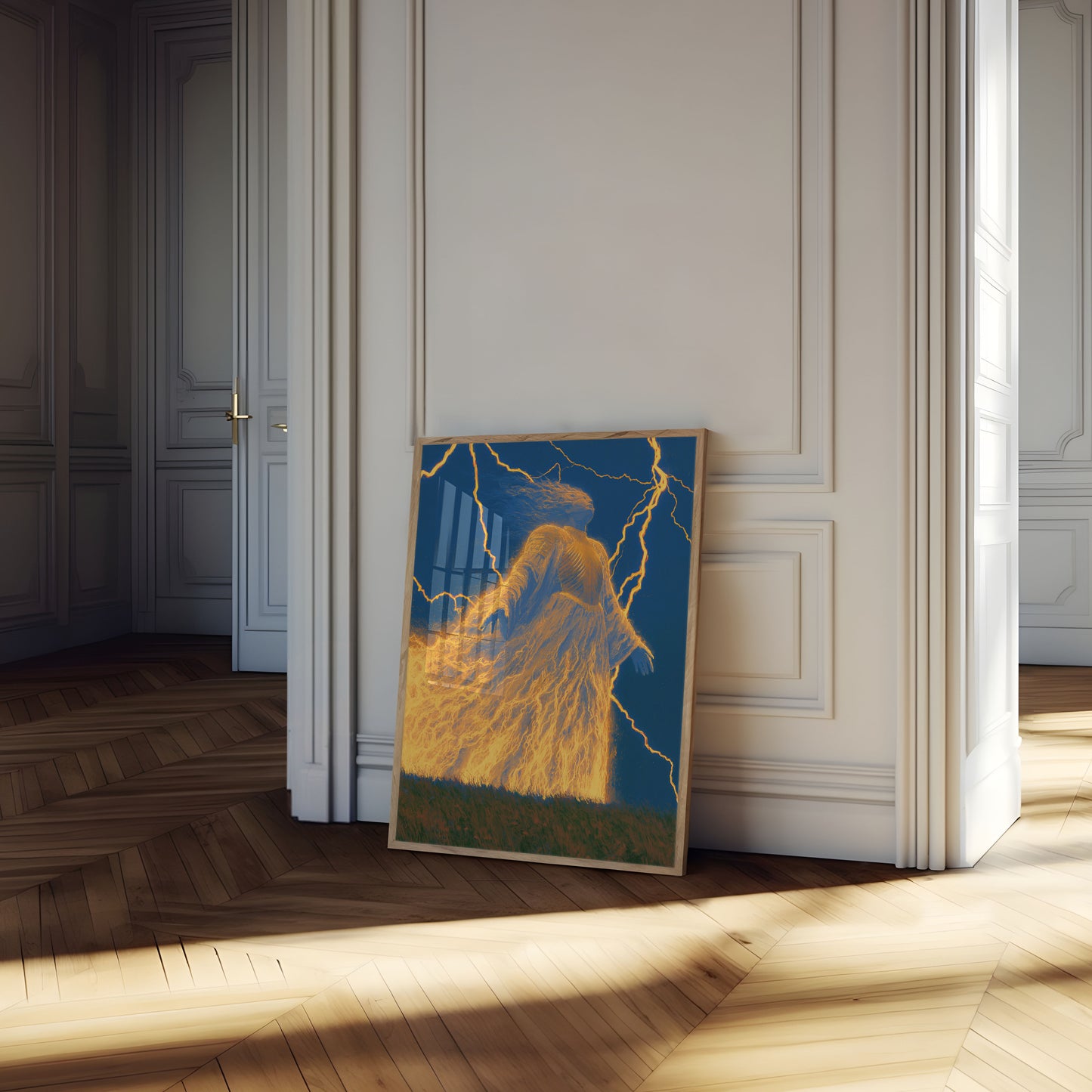 Mystical Figure Lightning Storm Poster
