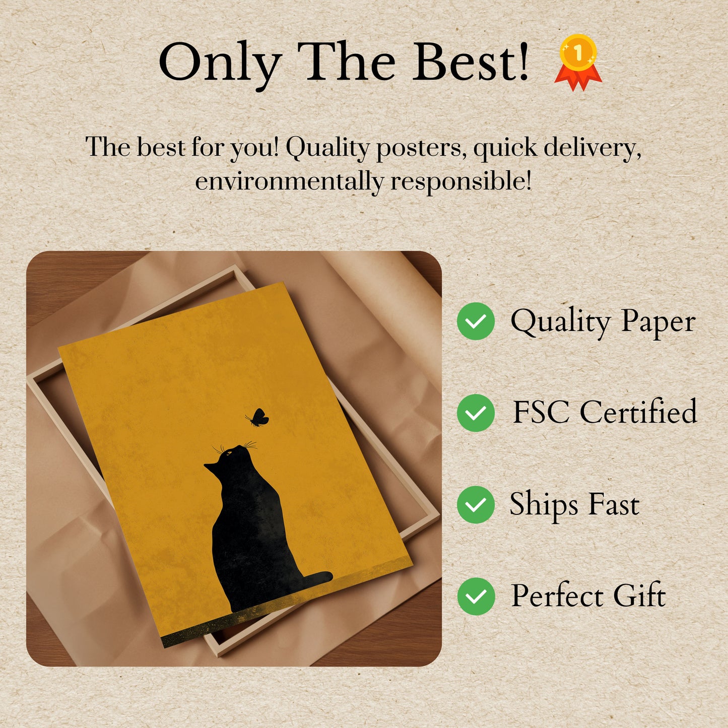 Black Cat Watches Butterfly Poster