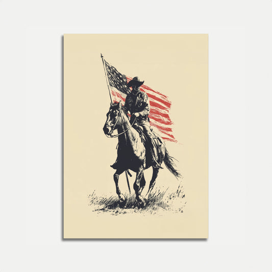 Affiche Cheval Drapeau Cowboy Américain