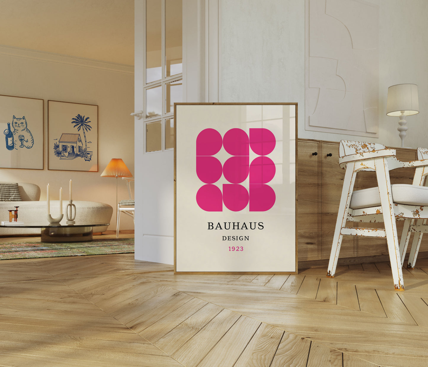 Geometric Pink Bauhaus Design Poster