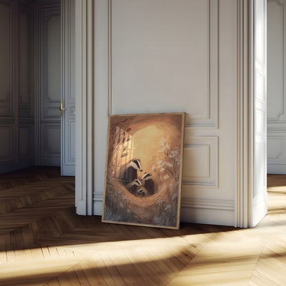 Badger Family Burrow Poster