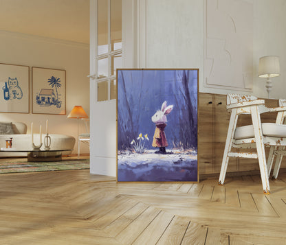 Hase im Schneeblutenwald-Poster
