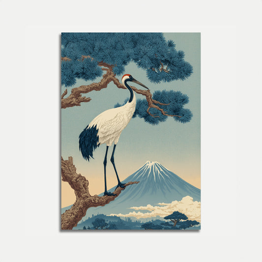 Kran og Mount Fuji-plakat