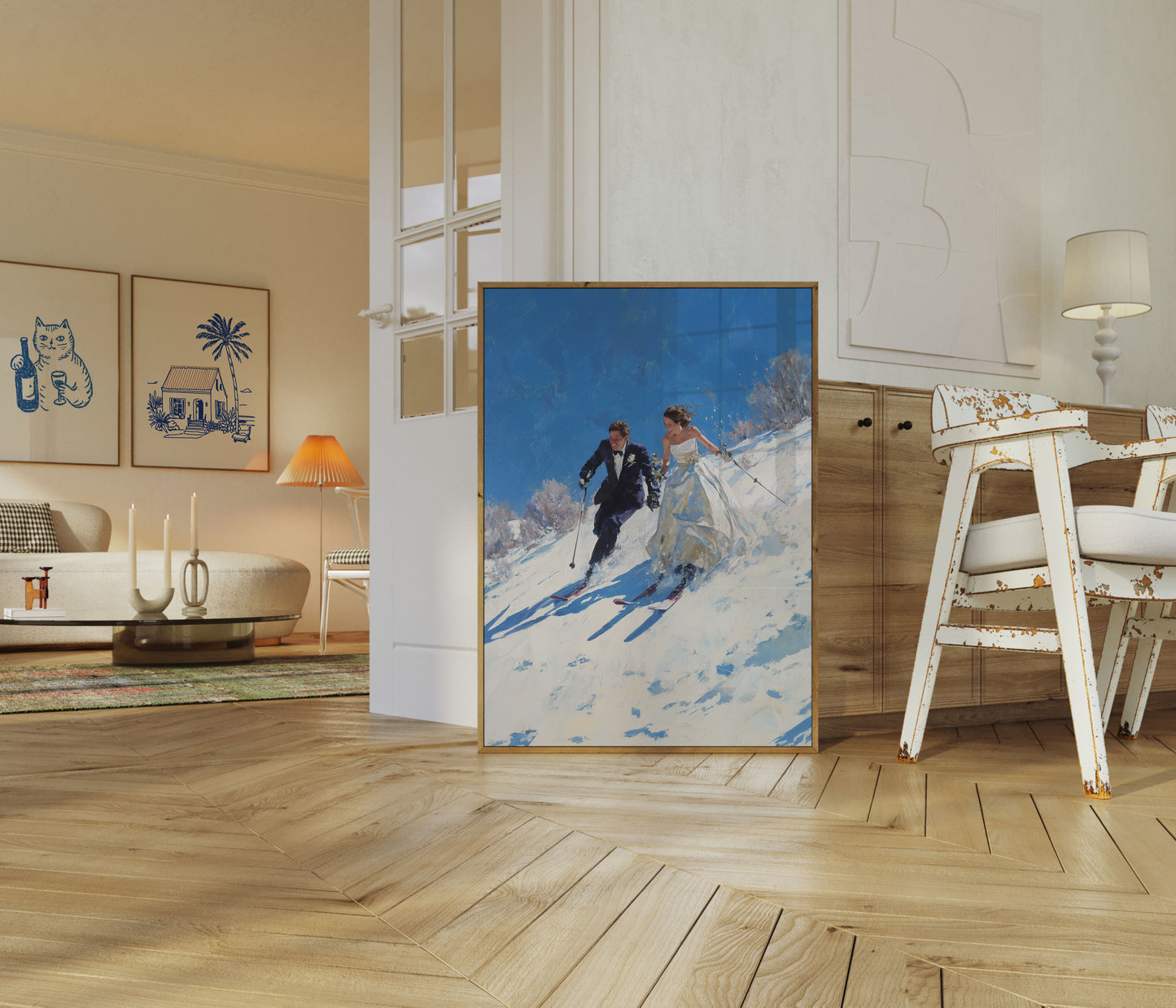 Skiing Newlyweds Winter Romance Poster