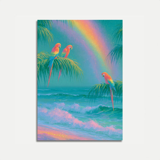 Rainbow Macaws Tropical Beach Poster