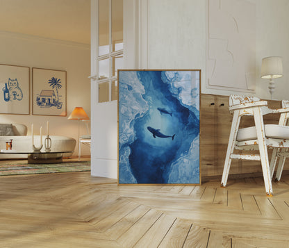 Whales Swimming Through Ice Poster