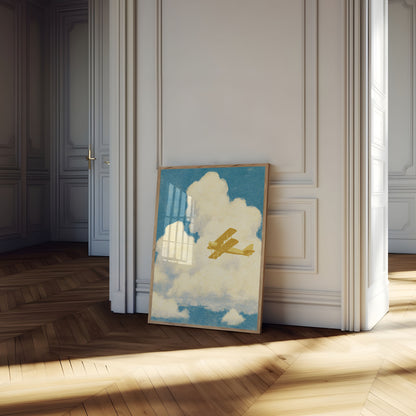 Golden Biplane Through Clouds Poster