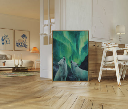 Ulver som heuler på nordlyset plakat