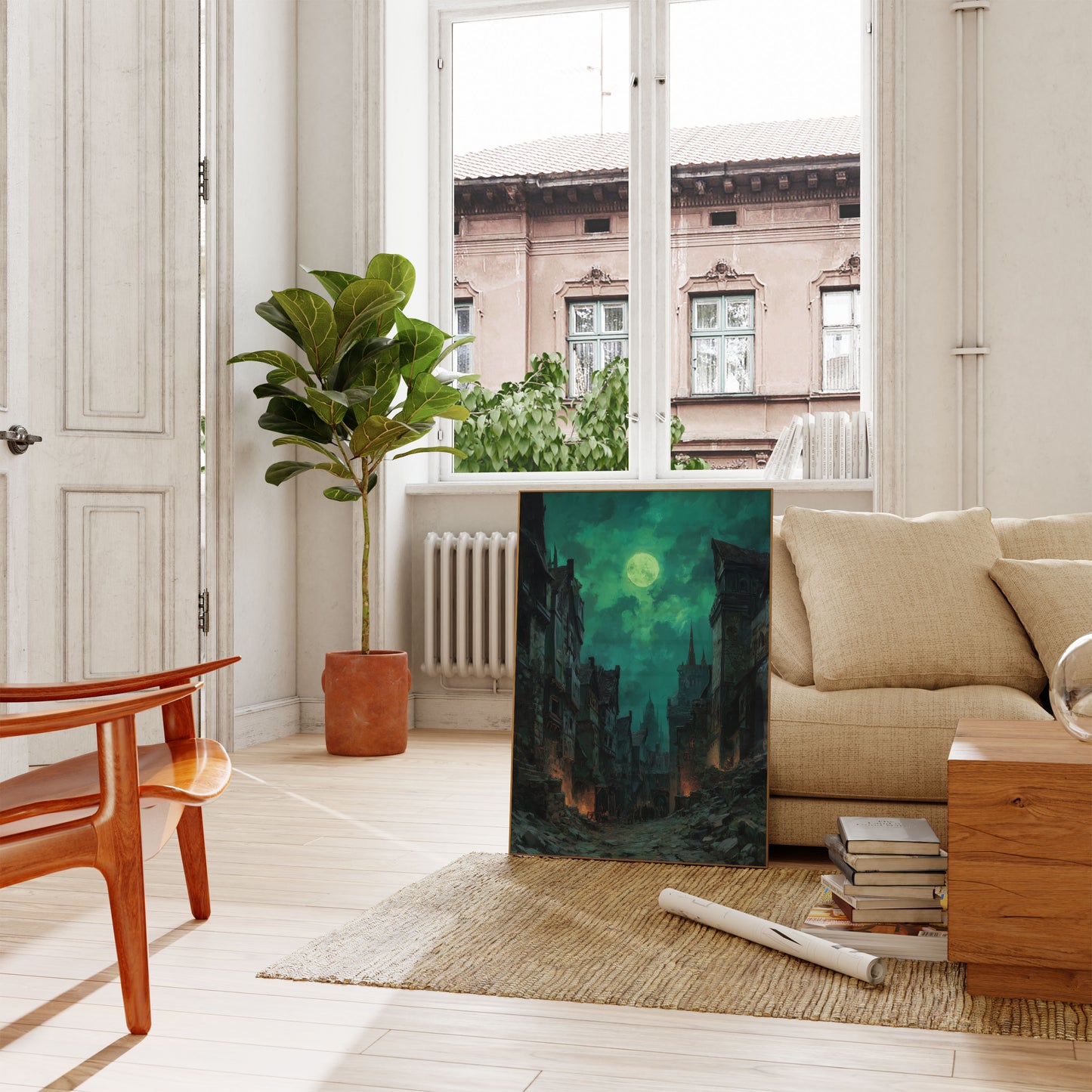 Haunting Moonlit Medieval Cityscape Poster